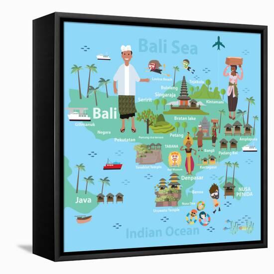 Bali Indonesia Map and Travel Eps 10 Format-Sajja-Framed Stretched Canvas