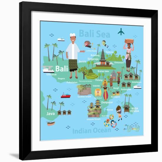 Bali Indonesia Map and Travel Eps 10 Format-Sajja-Framed Art Print