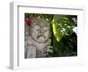 Bali, Ubud, a Stone Carving, Adorned with a Hibiscus Flower, Sits in Tropical Gardens-Niels Van Gijn-Framed Photographic Print