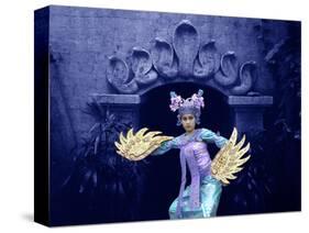 Balinese Dancer in Front of Temple in Ubud, Bali, Indonesia-Jim Zuckerman-Stretched Canvas