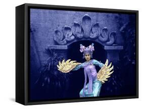 Balinese Dancer in Front of Temple in Ubud, Bali, Indonesia-Jim Zuckerman-Framed Stretched Canvas