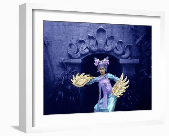 Balinese Dancer in Front of Temple in Ubud, Bali, Indonesia-Jim Zuckerman-Framed Photographic Print
