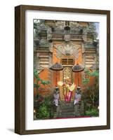 Balinese Dancer Wearing Traditional Garb Near Palace Doors in Ubud, Bali, Indonesia-Jim Zuckerman-Framed Photographic Print