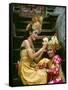 Balinese Dancers in Front of Temple in Ubud, Bali, Indonesia-Jim Zuckerman-Framed Stretched Canvas