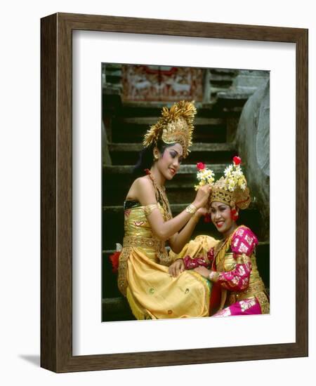 Balinese Dancers in Front of Temple in Ubud, Bali, Indonesia-Jim Zuckerman-Framed Photographic Print