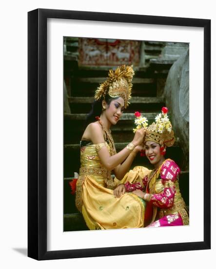 Balinese Dancers in Front of Temple in Ubud, Bali, Indonesia-Jim Zuckerman-Framed Photographic Print