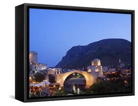 Balkans Bosnia Mostar Stari Most Peace Bridge on Neretva River Lit Up in the Evening-Christian Kober-Framed Stretched Canvas