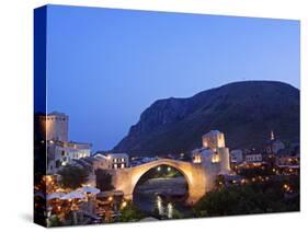 Balkans Bosnia Mostar Stari Most Peace Bridge on Neretva River Lit Up in the Evening-Christian Kober-Stretched Canvas