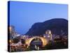 Balkans Bosnia Mostar Stari Most Peace Bridge on Neretva River Lit Up in the Evening-Christian Kober-Stretched Canvas