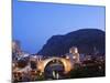 Balkans Bosnia Mostar Stari Most Peace Bridge on Neretva River Lit Up in the Evening-Christian Kober-Mounted Photographic Print