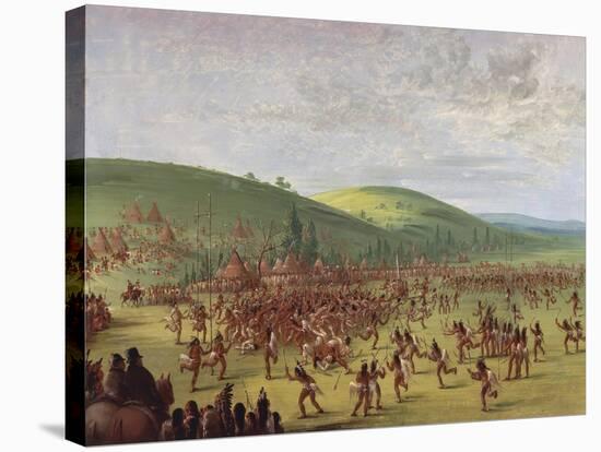Ball Games in Native American Village-George Catlin-Stretched Canvas