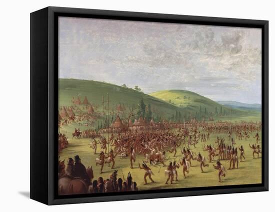 Ball Games in Native American Village-George Catlin-Framed Stretched Canvas