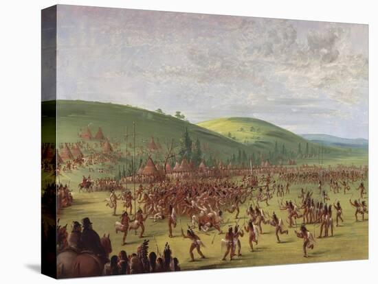 Ball Games in Native American Village-George Catlin-Stretched Canvas