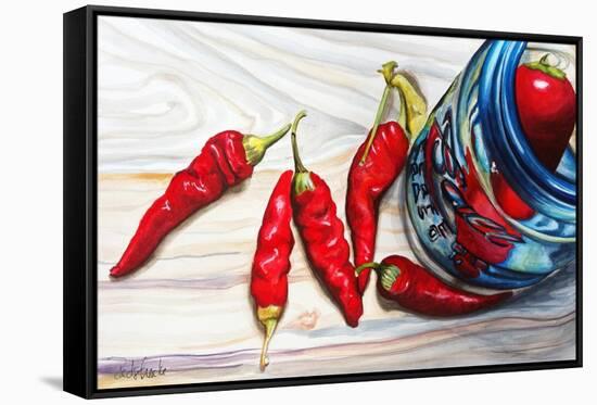 Ball Jar Red Peppers-Jennifer Redstreake Geary-Framed Stretched Canvas