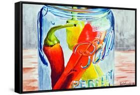 Ball Jar with Tree Peppers-Jennifer Redstreake Geary-Framed Stretched Canvas