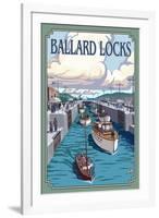 Ballard Locks and Boats, Seattle, Washington-Lantern Press-Framed Art Print