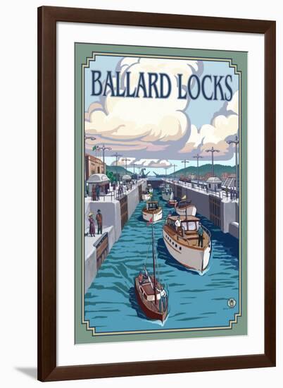 Ballard Locks and Boats, Seattle, Washington-Lantern Press-Framed Art Print