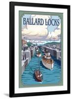 Ballard Locks and Boats, Seattle, Washington-Lantern Press-Framed Art Print