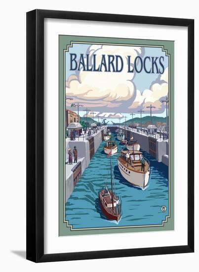 Ballard Locks and Boats, Seattle, Washington-Lantern Press-Framed Art Print