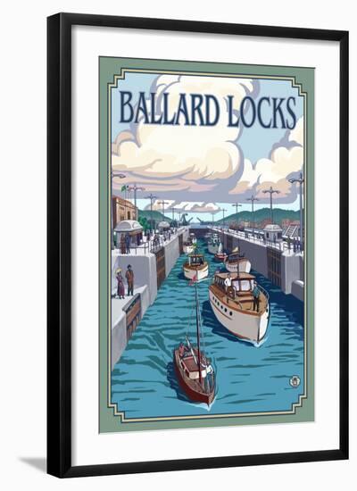 Ballard Locks and Boats, Seattle, Washington-Lantern Press-Framed Art Print