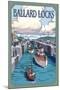 Ballard Locks and Boats, Seattle, Washington-Lantern Press-Mounted Art Print