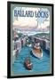 Ballard Locks and Boats, Seattle, Washington-Lantern Press-Framed Art Print