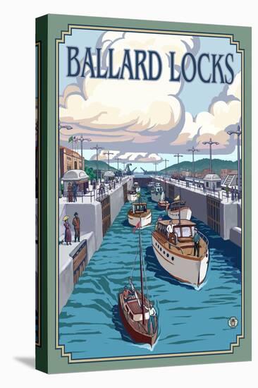 Ballard Locks and Boats, Seattle, Washington-Lantern Press-Stretched Canvas