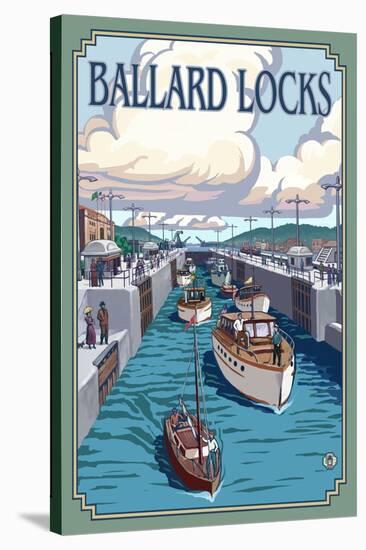 Ballard Locks and Boats, Seattle, Washington-Lantern Press-Stretched Canvas