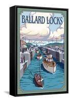 Ballard Locks and Boats, Seattle, Washington-Lantern Press-Framed Stretched Canvas