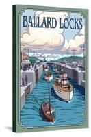 Ballard Locks and Boats, Seattle, Washington-Lantern Press-Stretched Canvas