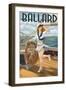 Ballard - Seattle, Washington - Pinup Girl Sailing-Lantern Press-Framed Art Print