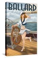 Ballard - Seattle, Washington - Pinup Girl Sailing-Lantern Press-Stretched Canvas