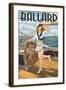 Ballard - Seattle, Washington - Pinup Girl Sailing-Lantern Press-Framed Art Print