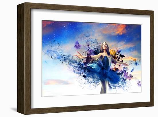 Ballerina & Blue Painted Dress-null-Framed Art Print