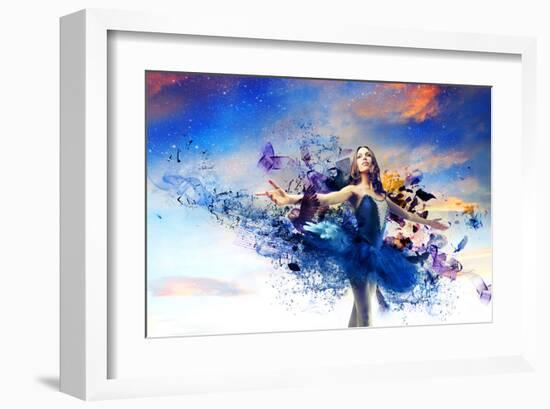 Ballerina & Blue Painted Dress-null-Framed Art Print