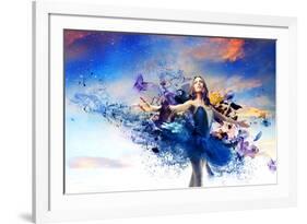 Ballerina & Blue Painted Dress-null-Framed Art Print