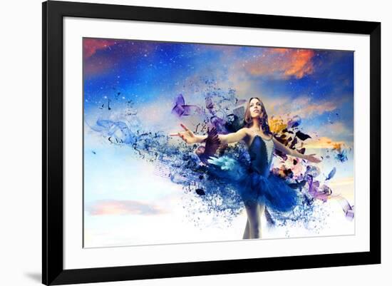 Ballerina & Blue Painted Dress-null-Framed Art Print