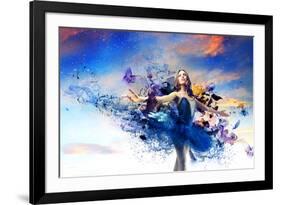 Ballerina & Blue Painted Dress-null-Framed Art Print