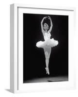 Ballerina Margot Fonteyn in White Costume Leaping into the Air While Dancing Alone on Stage-Gjon Mili-Framed Premium Photographic Print