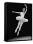 Ballerina Margot Fonteyn in White Costume Leaping into the Air While Dancing Alone on Stage-Gjon Mili-Framed Stretched Canvas