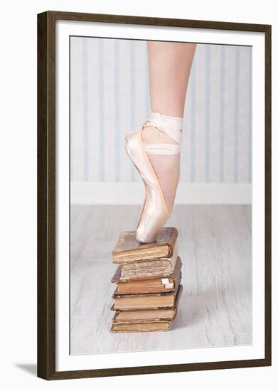 Ballerina Pointe on Old Books-null-Framed Art Print