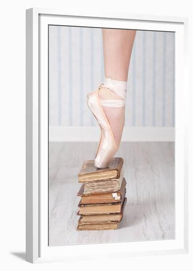 Ballerina Pointe on Old Books-null-Framed Art Print