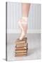 Ballerina Pointe on Old Books-null-Stretched Canvas