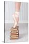 Ballerina Pointe on Old Books-null-Stretched Canvas