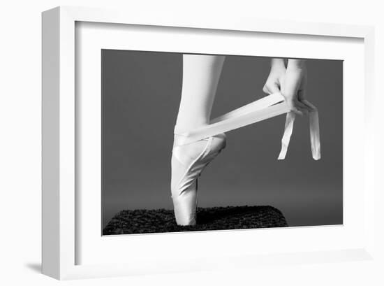 Ballerina Tying up Point Shoes-null-Framed Art Print