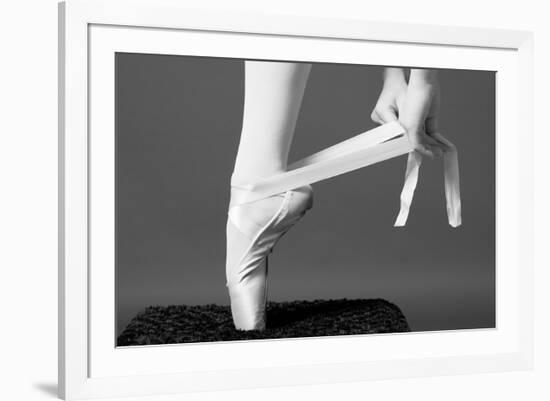 Ballerina Tying up Point Shoes-null-Framed Art Print