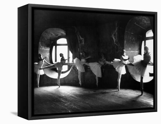 Ballerinas at Barre Against Round Windows During Rehearsal For "Swan Lake" at Grand Opera de Paris-Alfred Eisenstaedt-Framed Stretched Canvas