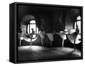 Ballerinas at Barre Against Round Windows During Rehearsal For "Swan Lake" at Grand Opera de Paris-Alfred Eisenstaedt-Framed Stretched Canvas