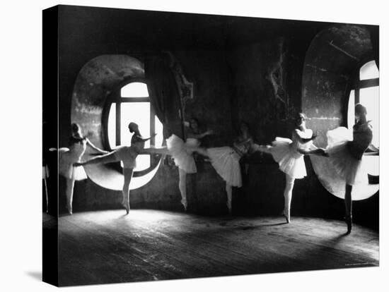 Ballerinas at Barre Against Round Windows During Rehearsal For "Swan Lake" at Grand Opera de Paris-Alfred Eisenstaedt-Stretched Canvas