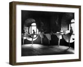 Ballerinas at Barre Against Round Windows During Rehearsal For "Swan Lake" at Grand Opera de Paris-Alfred Eisenstaedt-Framed Photographic Print